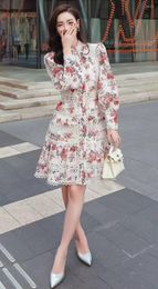 Robes décontractées Top qualité 2023 automne robe femmes vintage imprimé floral dentelle patchwork manches longues fête noir abricot vestidos