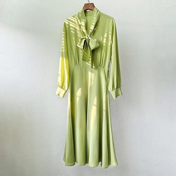 Robes décontractées de qualité supérieure Lady Silk Manches longues Couc Green Slim Robe Women Work Office Business Business Party Maxi