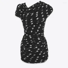 Vestidos informales de alta calidad Polka Lunka Dot Doce Vestido de cadera Retro Manga corta para mujeres Mini 24 Summer High End Clothway