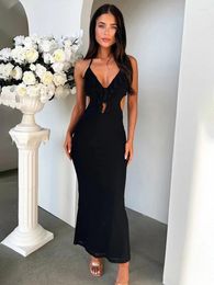 Casual Jurken Townlike Ruches Halter Nachtclub Sexy Feestjurk Vrouwen Backless 2024 Zomer Slanke Bodycon Maxi Lange Elegante