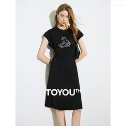 Casual jurken Toyouth Women T-shirt jurk 2024 Zomer mouwen zoete coole print taille wrap