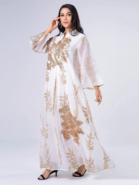 Robes décontractées tpjb Siskakia Sequins Broidered Abaya Robe pour femmes marocain Kaftan Turquie arabe Jalabiya Robe ethnique islamique blanc Eid