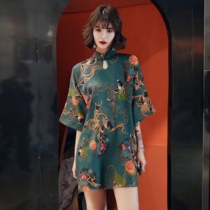 Casual jurken Traditionele Chinese Hanfu Qi Pao vrouwen retro cheongsam meisje Japanse Harajuku -stijl Vintage Carp Crane Gedrukte feest Qipao -jurk 230331