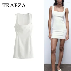 Vestidos casuales Trafza 2024 Mujeres Spring Sexy Solid Dress Soled Slim Short Shipper Sleeveless Collar Elegante