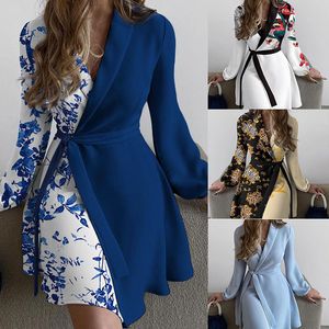 Casual jurken trendy dames Europa en de Verenigde Staten Buitenlandse handel herfstmodellen Temperament uit één stuk kleurcombinatie Tie-jurken