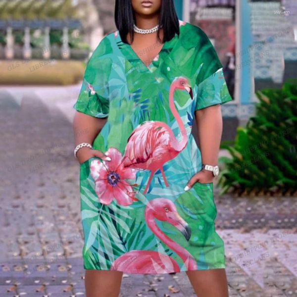 Robes décontractées Tropic Flamingo 3D Robe imprimée Femme Fashion Classe Soirée Soirée MIDI MIDI MAX ÉLÉGANT V COUPE SUN DRÉSCRIE
