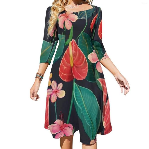 Robes décontractées Robe florale tropicale Fleurs roses Élégant été Sexy Col carré Élégant Personnalisé Grande Taille 4XL 5XL