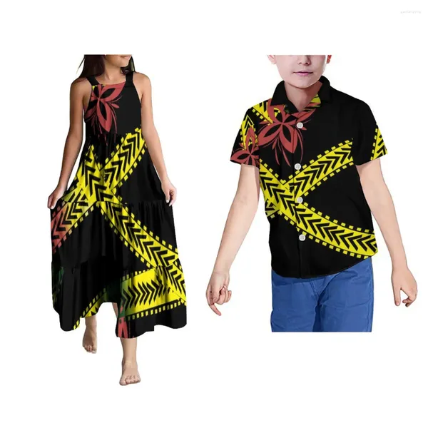 Vestidos informales Patrón de plantas florales tropicales Vestido infantil Tribu Samoan Summer Traje personalizado Camisa de 2024 niños Camisa para niños