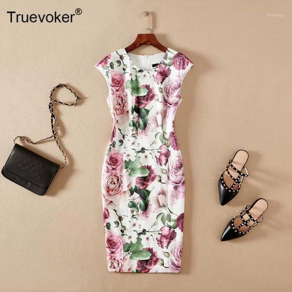 Robe décontractée Truevoker Runwoke Desiger Cottagecor Fête de mariage Lady Floral Imprimer Crayon Pique-nique Robe 2XL Femme Festa Vestido