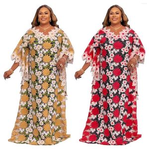 Robes décontractées TSXT 2022 Style africain Femmes Robe de sol Lady Imprimer Dentelle Creux-Out Brodé Plein Batwing Manches Lâche