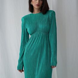 Casual jurken ttqv winter o-neck groene dames elegante lange mouw bodycon midi vrouw geplooid voor jaar 220915