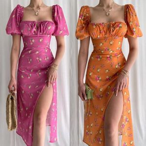 Robes décontractées Tube Top Floral Imprimé Split Robe Longue Sans Manches Dos Ouvert Sexy Côté Tenues Pour Robe De Bal Club