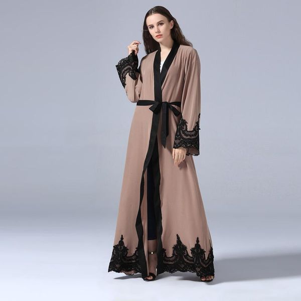 Vestidos casuales turco Dubai musulmán bordado Abaya vestido mujeres Kimono abierto largo túnica con cordones Jubah ropa islámica prendas de vestir Maxi Hijab