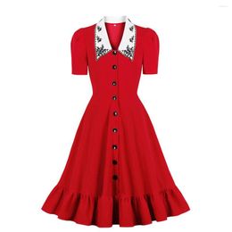 Casual jurken Turn-down kraagknop korte mouw sexy tuniek midi shirt jurk dames retro vintage club feest elegant rode 50s vestidos
