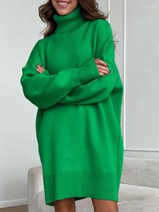 Robes décontractées col roulé hiver pull robe femmes surdimensionné tricot pull en vrac à manches longues tricots femme élégante solide