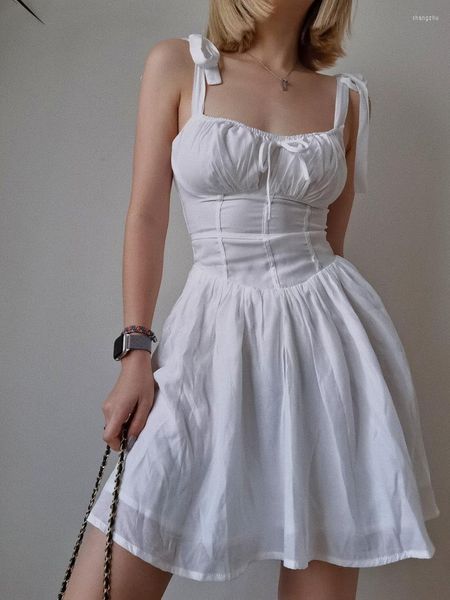 Robes décontractées TVVOVVIN français fée fille blanc col en v enveloppé poitrine taille robe mince pour femme Sexy femmes coréennes F6EL