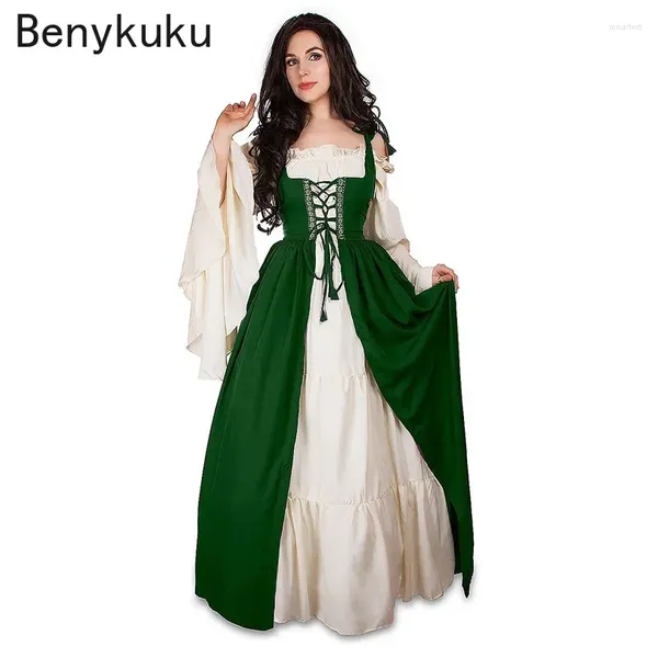 Vestidos informales Set de dos piezas Bundillo de cuello cuadrado Corsé Medieval Renacimiento Vintage Mujeres Mujeres Elegantes Vestidos Long Woman Ropa