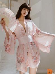 Robes décontractées Sous-vêtements Mode Uniformes romantiques Sexy Rose Amour Mature Charme Élégant Doux Kimono Peignoir Uniforme Robe HSSJ