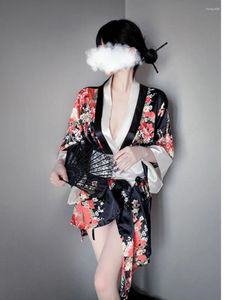 Casual Jurken Ondergoed Japanse Volwassen Charme Elegant Gentle Hollow Out Passie Gedrukt Magnolia Kimono Game Uniform Verleiding Jurk JC83