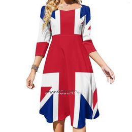 Casual jurken Union Jack iPhone Case Flare Dress Square nek Elegante vrouwelijke mode bedrukte vlag Brits Groot -Brittannië