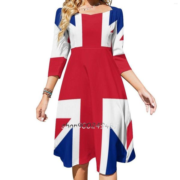 Vestidos casuales Union Jack Funda Iphone Vestido acampanado Cuello cuadrado Elegante Moda femenina Bandera impresa Gran Bretaña británica