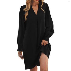 Vrijetijdsjurken V-hals Elegante damesjurk Sexy Ruche Mouw Effen Losse Formele Zomerkleding Vestidos De Novia