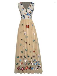 Casual jurken V-hals mouwloos kant-borduurwerk stereoscopische vlinderprinsesjurk Patchwork Summer Women Youth Shines 2023 Designer