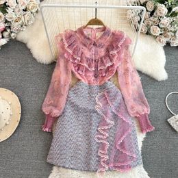 Vestidos informales Vanovich Luxury Lantern Collar Patchwork Patchwork Patchwork Vestido de bala de la cintura delgada A-Línea