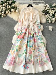 Vestidos casuales VANOVICH Primavera 2024 Diseño Impresión de moda Vestido largo delgado Mujeres Temperamento Soporte Cuello Manga A-Line