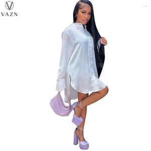 Robes décontractées VAZN 2023 INS solide doux jeune bureau dame à manches longues point ouvert en mousseline de soie chemise robe femmes courte droite