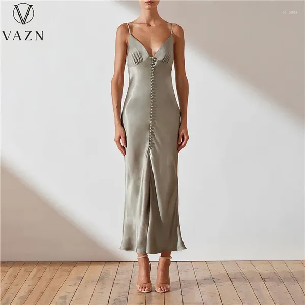 Vestidos informales Vazn 2024 Fashion Women High Street Dress Long Dress Velevels V Neck Color puro Dama Longitud