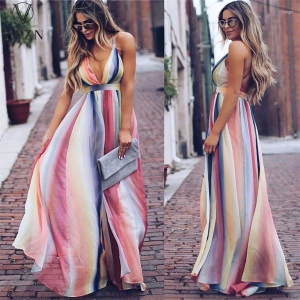 Robes décontractées Vazn 2024 Top Quality Europe et Amérique en mousseline de soie Spaghetti Spaghetti Backless Femmes High Waist A-Line Maxi robe