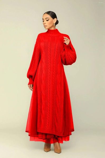 Robes décontractées vbqbsql 2024 Femmes Gauze Tricoter à manches longues Longueur du sol de couleur pure à manches longues