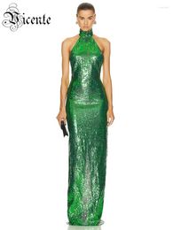 Robes décontractées VC Party de luxe pour femmes sexy paillettes vertes sans dos brillantes