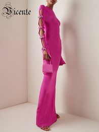 Casual jurken VC Woman Sexy Hollow Out Design Lange Mouw Bow Crystal Fashion Party Wear Pink BodyCon Bandage Dress Jurken 230503