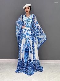 Robes décontractées Vefadisa Mode Style chinois Tendance Bleu et Blanc Porcelaine Imprimer Lâche Longue Robe Vintage Causal Grand Mince Doux LWL001