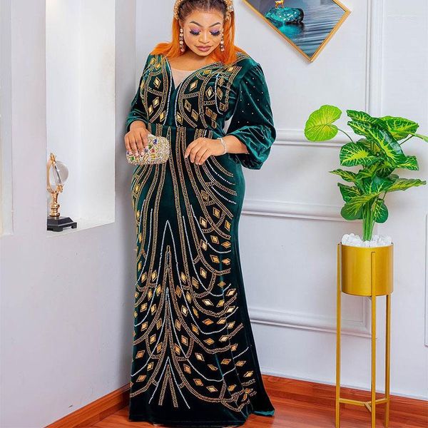 Robes décontractées robe de soirée en velours mode musulmane Abaya femmes africaines luxe diamant perlé Occasion formelle longue élégante robe de bal