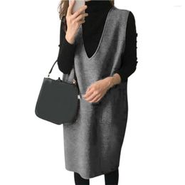 Casual jurken Vestjurk herfst wintertrui vesten slanke mouwloze vrouwelijke massieve kleur elegante warme lange vocht voor dame