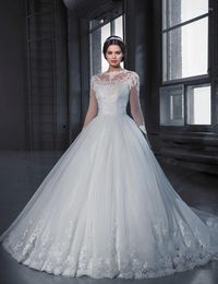 Casual jurken Vestido de noiva 2022 Lange mouw trouwjurken pure tule back sexy bruid applices prinses