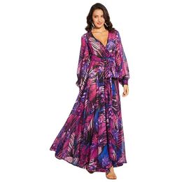 Casual jurken Vestido bloemenprint boho maxi jurk sexy lady bohemian herfst long dames strand vrouwelijke gewaden feest