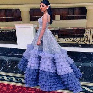 Casual jurken Vestidos de Fiesta Elegantes Para Mujer 2023 Sparkly kralen Tiered Tule Prom Jurdens Ball Jurk Arabisch Dubai Wedding Party