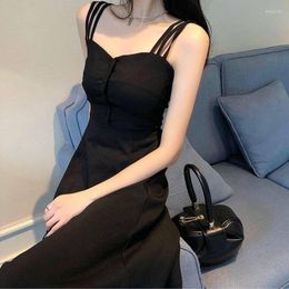 Casual jurken Vestidos de Mujer Baratos Vintage Suspender Rok kleine zwarte jurk 2023 sexy lange vrouwen herfst taille