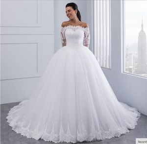 Casual jurken Vestidos de novia 2021 Elegant kant lang voor bruiloft off de schouder op maat gemaakte trein bruidsjurken gewaad mariage