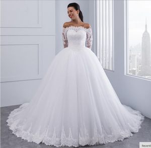 Robes décontractées Vestidos De Novia 2021 élégante dentelle longue pour mariage hors de l'épaule sur mesure Train robes De mariée Robe Mariage