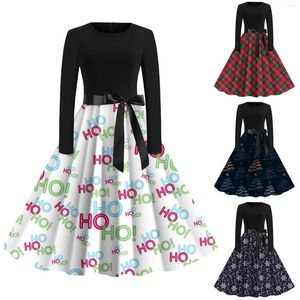 Casual jurken Vestidos Navidad Women Kerstjaar mode print feestjurk vintage 50s 60s swing pinup a line gewaad een lijngewaad