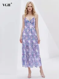 Casual jurken VGH bloemenprint hemdje voor dames vierkante kraag mouwloos off-shoulder hoge taille losse A-lijn jurk vrouwelijk