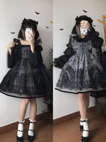 Vestidos casuales victorianos góticos lolita jsk vestido mujeres bow bruja de la cruz princesa princesa mini retro y2k sin mangas