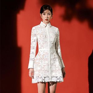 Casual jurken Vietnam kan kant herfst witte vintage hoge taille vrouw jurk 2023 feest vrouwen elegante luxe a-line lange mouw vestidocasual