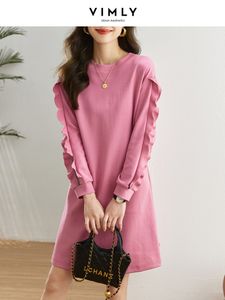 Casual jurken vimly zoete roze sweatshirt jurken voor vrouwen meisjes lent mode chique gegolfde druppel mouw recht losse casual jurk 230329