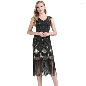 Robes décontractées vintage 1920 Inspiré Fringe Embellis Gatsby Flapper Midi Robe Femme Prom Party Sequin Tassel Coctail Christmas